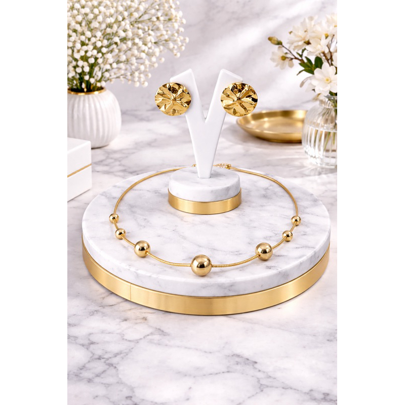 ✨Conjunto Feminino Dourado Colar e Brincos Elegantes Luxo Minimalista Aço Inoxidável Antialérgico Moda Tendência✨