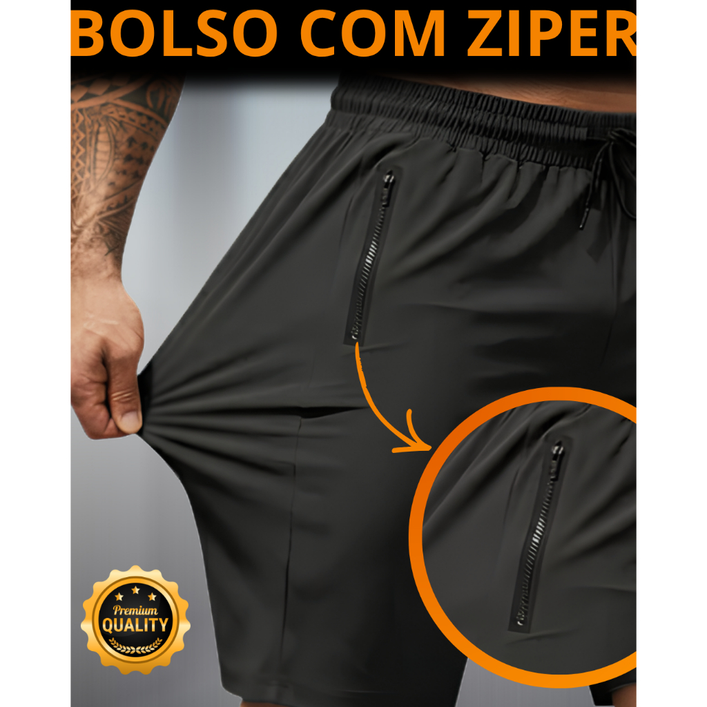Bermuda shorts tactel elastano masculina academia  praia corrida  pedalada  passeio bolso com ziper