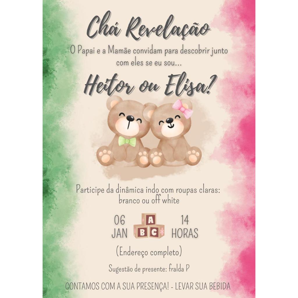 Convite Digital Personalizado Tema Ursinhos Chá de Bebe | Chá Revelação | Chá Fralda