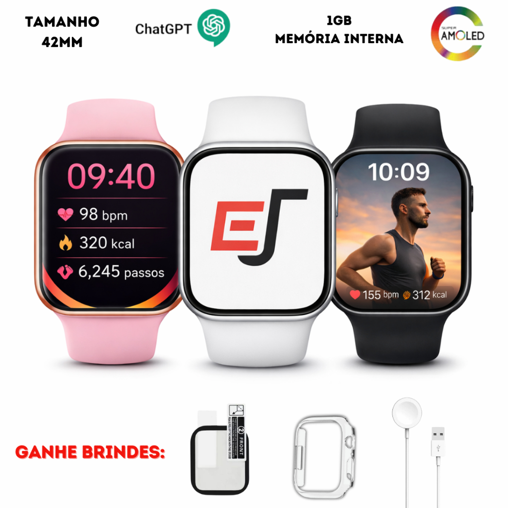 Relógio Smartwatch W10 Mini 42mm Series 10 Feminino Masculino Amoled Memória Interna + Brindes