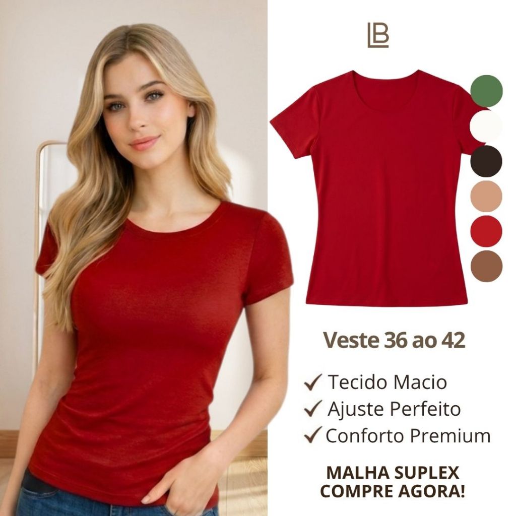 Blusa Babylook Feminina Malha Suplex Premium Blusinha Casual Respirável com Proteção UV Várias Cores