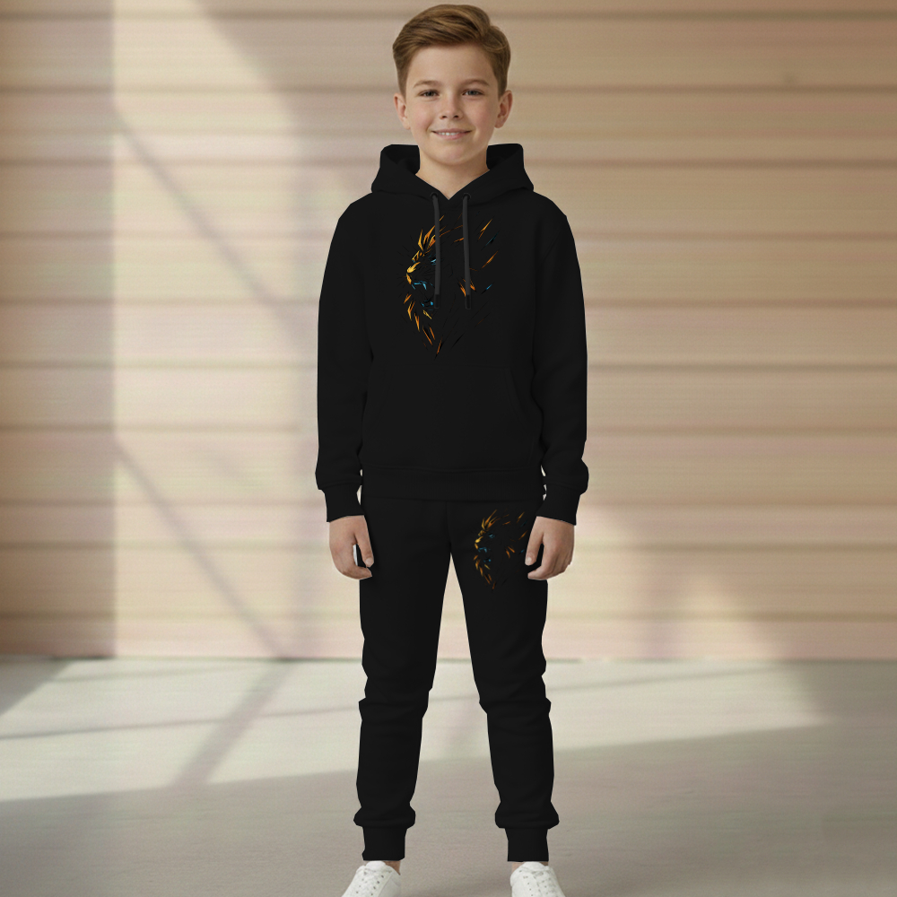 Conjunto Moletom Leão Riscado Infantil Blusa Canguru e Calça Flanelado Do Tamanho 2 ao 16