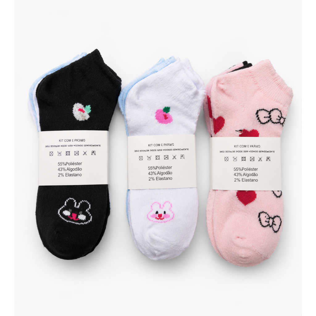 Kit 3/6/9/12 Pares de Meias Soquete Femenina - cores sortidas — imagem 2 de 2