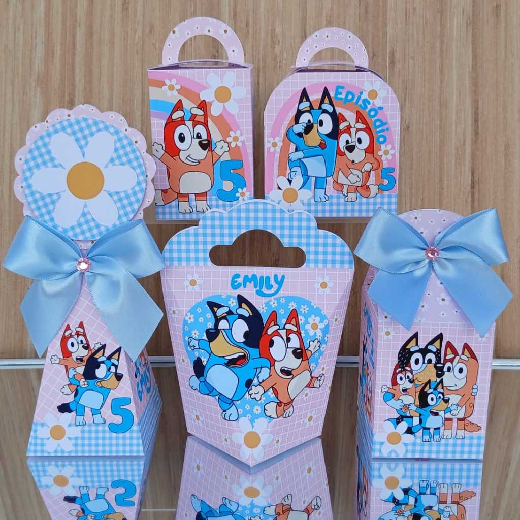 Kit Festa Lembrancinhas Bluey e Bingo Rosa Menina PEGUE E MONTE Caixinhas Personalizadas Decor Festa