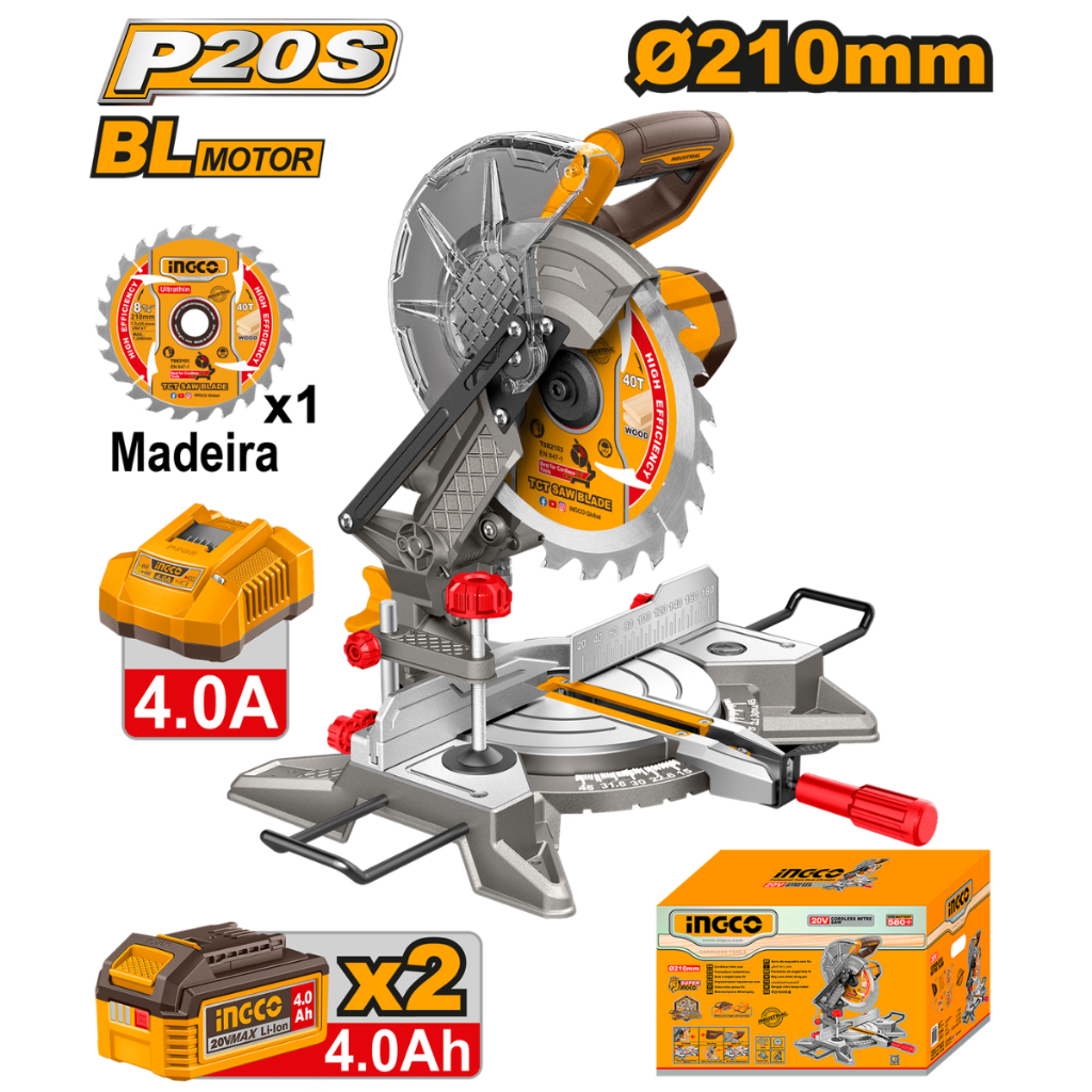 Serra Meia Esquadria 8.1/4" Bateria 20V INGCO com 2 Baterias + Carregador