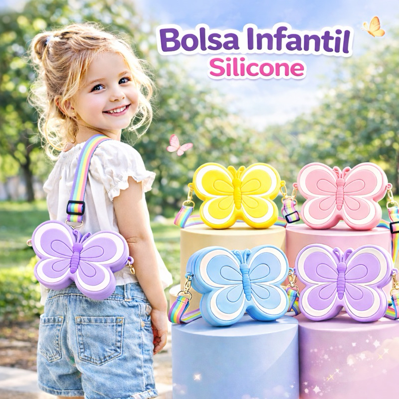 Bolsa De Silicone Infantil Criança Borboleta