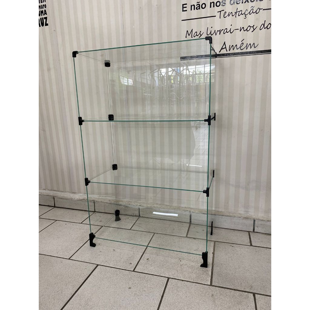 Balcão Estante Torre Em Vidro Temperado 4mm - 1,00 alt x 0,60 larg x 0,30 prof - 3 nichos 30x60