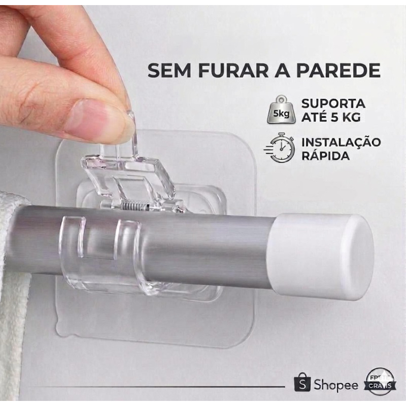 Gancho Adesivo para Varão Suporte Sem Furar a Parede