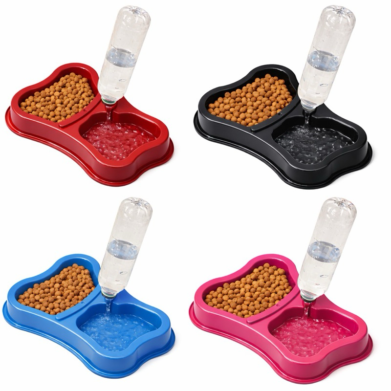 Comedouro Duplo Pet com Bebedouro Automático Garrafa Anti-Formiga 685ml + 415ml Cães e Gatos Pote Tigela