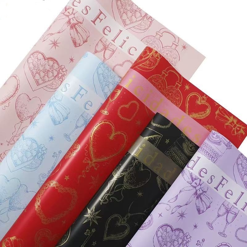 Kit Com 20 Folhas Poli Sujinho Estampado Festa Felicidades 56 x 56 CM Papel De Embrulhar Buque Embalagem Presente