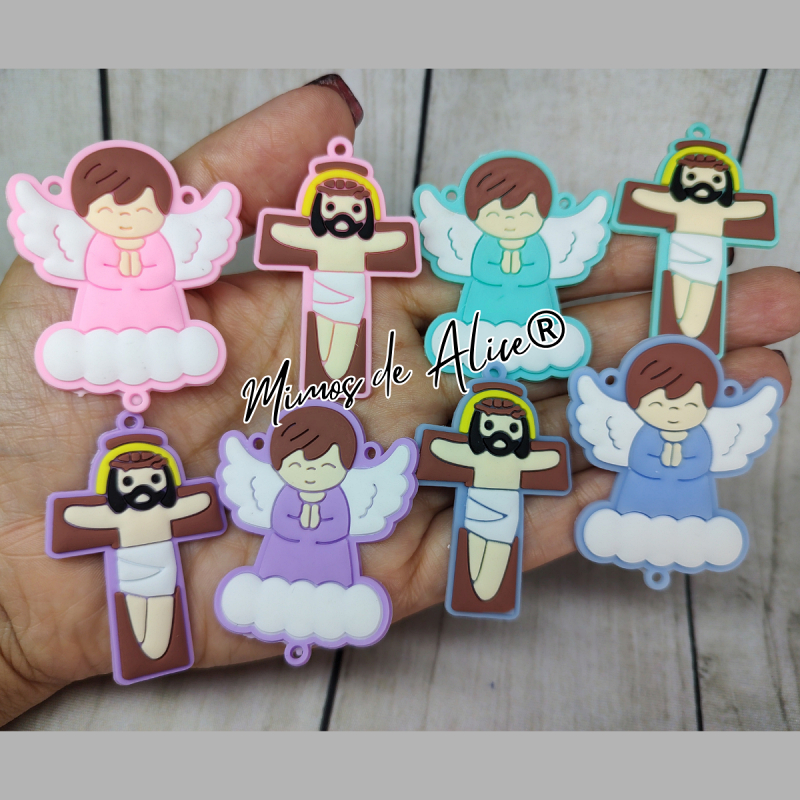Emborrachado para Terço Anjo e Cruz Colorido Candy Color Pares Infantil Artigos Religiosos