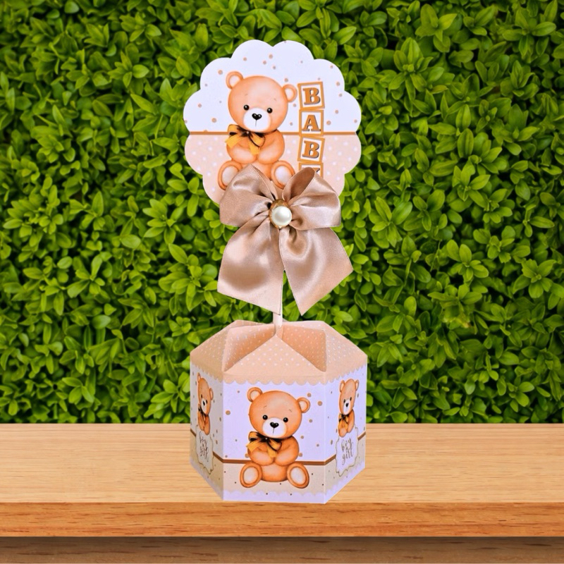 CENTRO DE MESA PERSONALIZADO Chá  Revelação - URSINHO NEUTRO -  Chá  de Bebê - Lembrancinha - CACHEPÔ