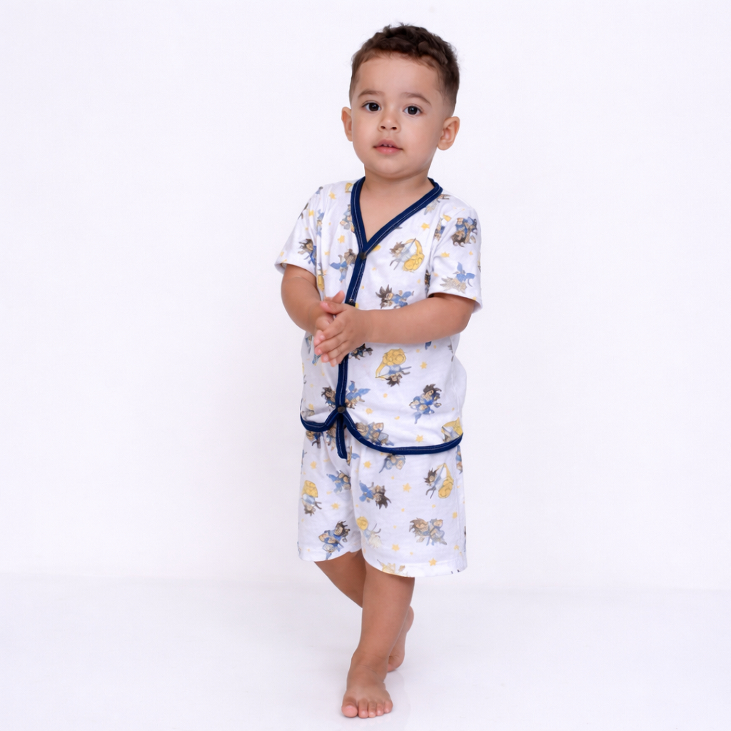 Pijama Infantil Verao 1 a 3 Anos Botao Americano Manga Curta e Short Menino Menina