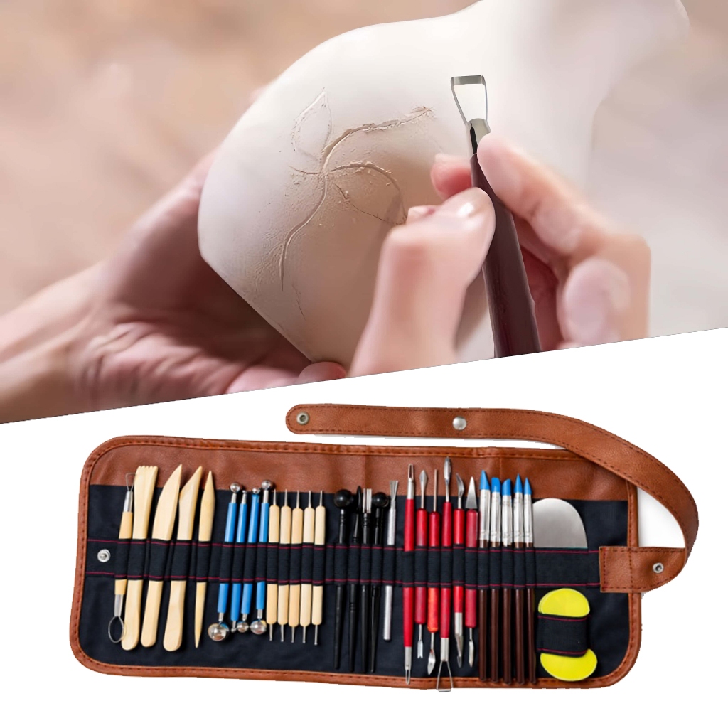 Kit Ferramentas Escultura 33 Peças Profissional Argila Cerâmica DIY Modelagem Completo