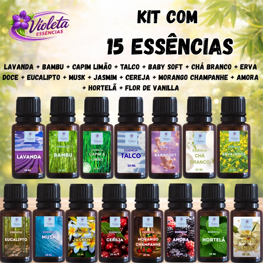 Kit Essências Hidrossolúveis 20ml | 2,3,4,5,6,8,10 ou 15 unid | Umidificador e Difusor | Aromaterapia | mais vendido