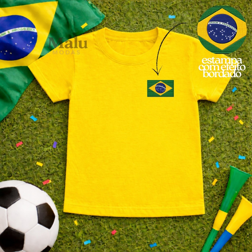 Camiseta Infantil Bandeira Brasil tamanho 2 ao 16 unissex Camisa Torcedor Copa