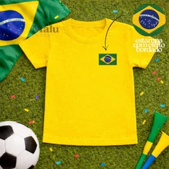 Camiseta Infantil Bandeira Brasil tamanho 2 ao 16 unissex Camisa Torcedor Copa