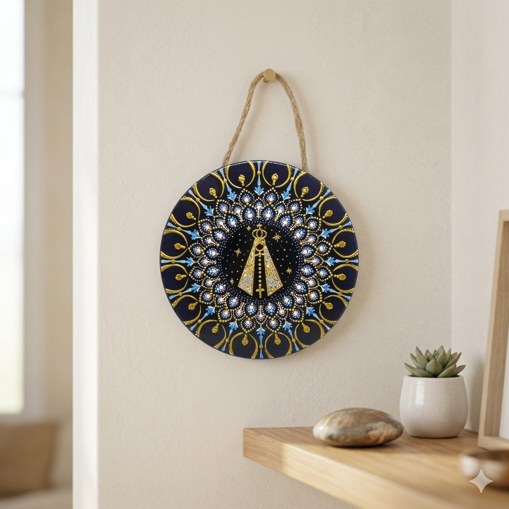 Mandala Nossa Senhora Aparecida 16cm Cerâmica Pintura Óleo Decoração Religiosa Parede Presente Fé Imagem Religiosa Santo