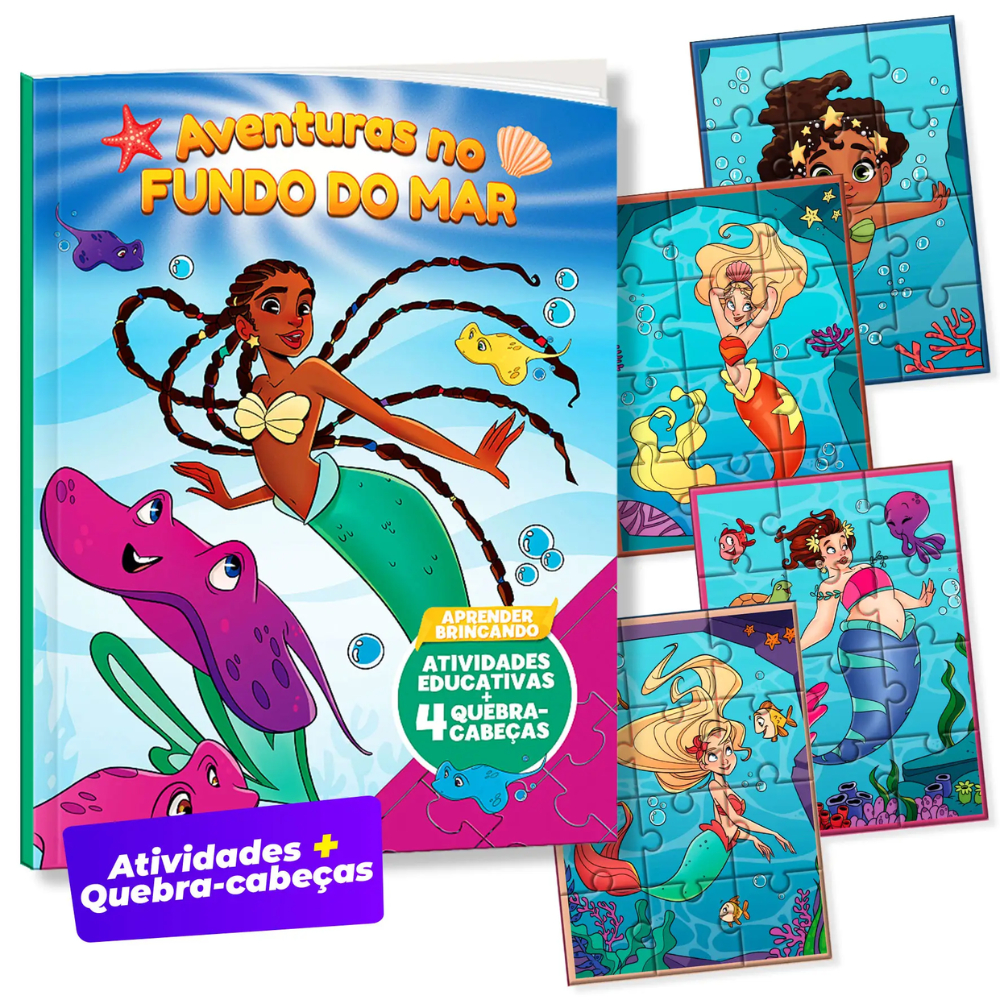 Livro de Atividades Aprendendo e Brincando Aventuras no Fundo do Mar + 4 Quebra Cabeças