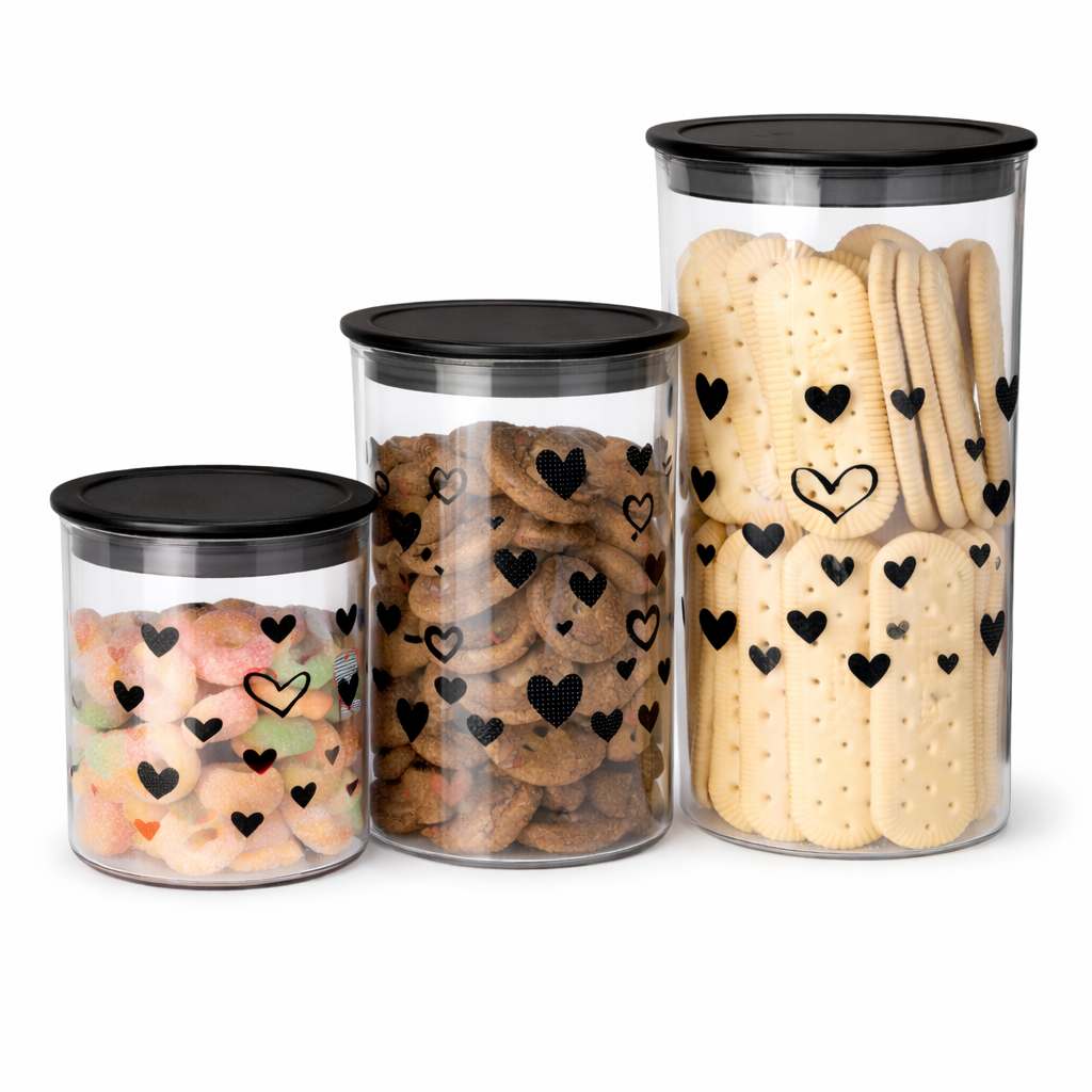 Kit 3 Potes Herméticos Mantimento Organizador Cozinha Tampa Vedação Transparente Porta Biscoito Doces Cereais