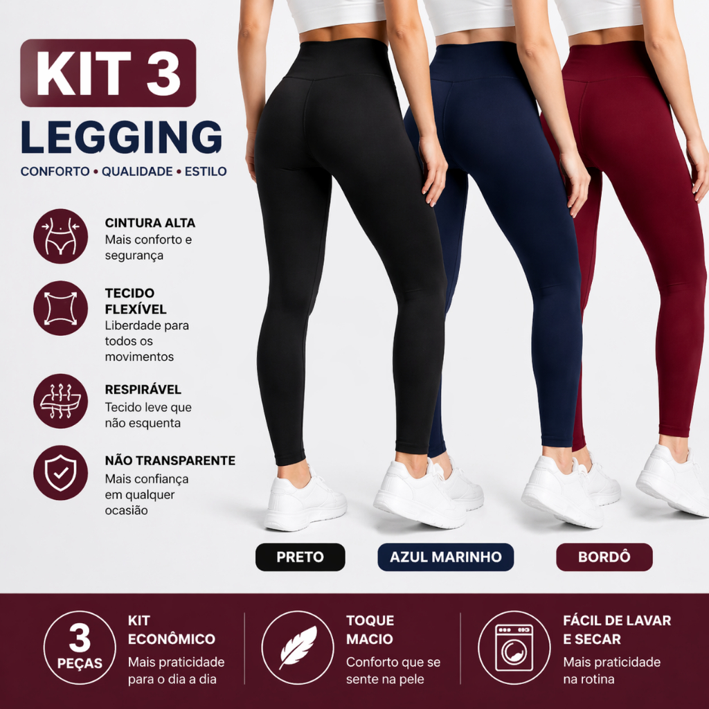 Calça Legging Feminina Cintura Alta Modeladora Academia Dia a Dia Confortável Sem Pelúcia Premium