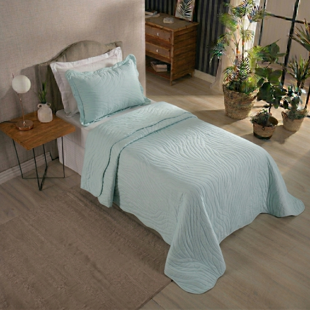Kit Colcha Cobre Leito Solteiro 2 Peças Dupla Face 150 Fios Liso Porta Travesseiro Matelado Cama Box