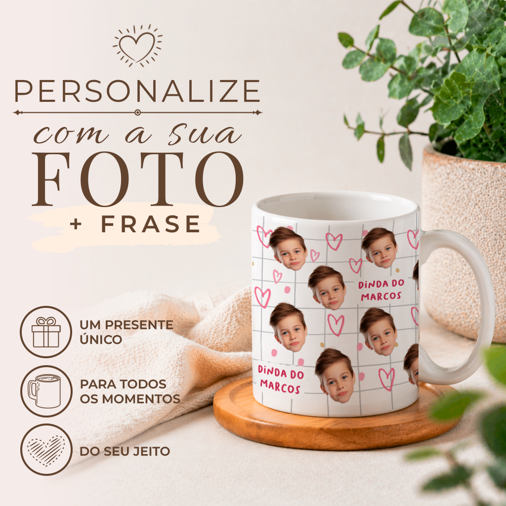 Caneca com Foto Personalizado 325ml | Presente para Família, Amigos e Pets | Porcelana Premium