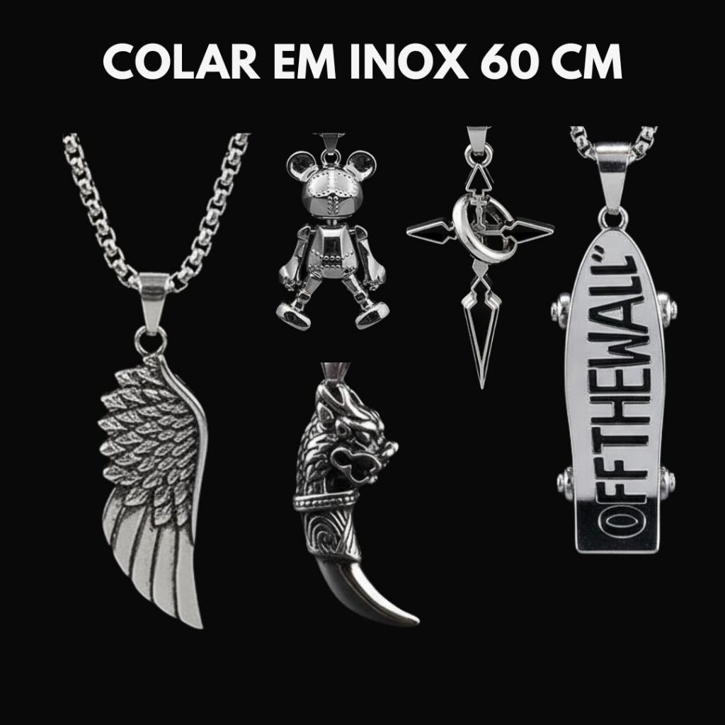 Colar Com Pingente Aço Inoxidável 60cm [Envio Imediato]