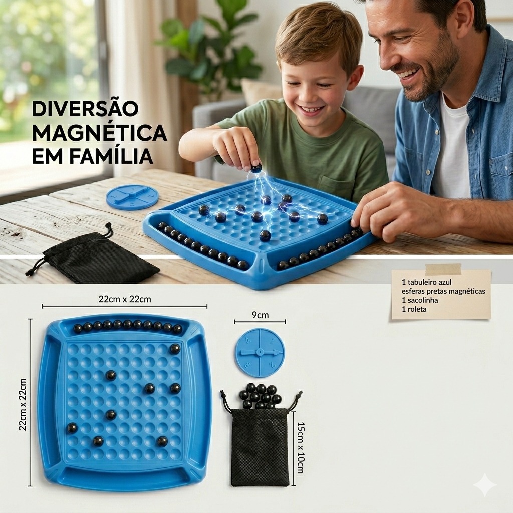 Jogo de Xadrez Magnético - 32 Esferas e Tabuleiro com Indução Magnética, Brinquedo Interativo para Pais e Filhos