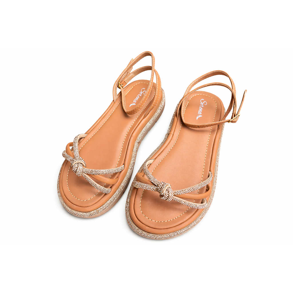 Sandália Feminina Papete Strass Nude Rosê Plataforma Confortável Amarração Elegante Casual MV Shoes