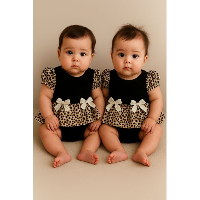 Kit 2 Body Saia Bebê Menina 100% Algodão Manga Princesa Roupa Bebê Feminina Body Vestido 2 a 8 Meses Gêmeas ou Sortido