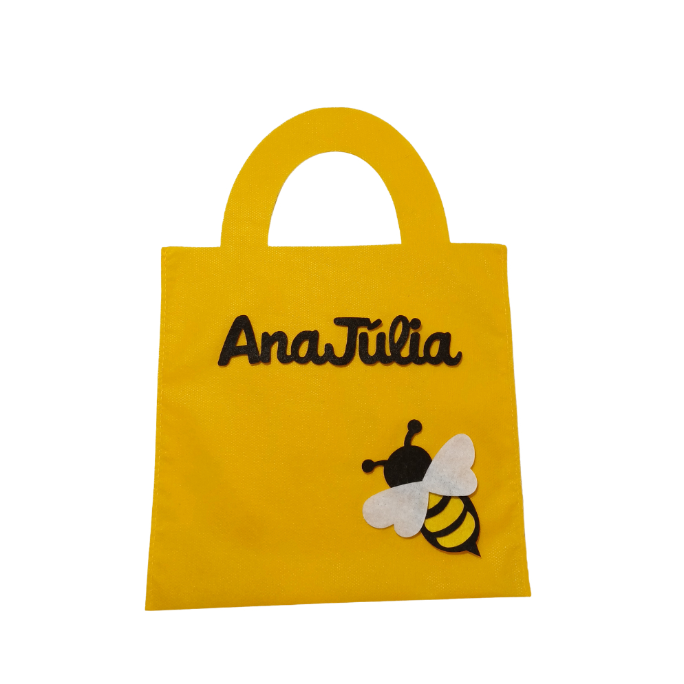 Sacolinhas Personalizadas TNT com nome criança Abelhinha lembrancinhas de festa de aniversario 22cmX22cm