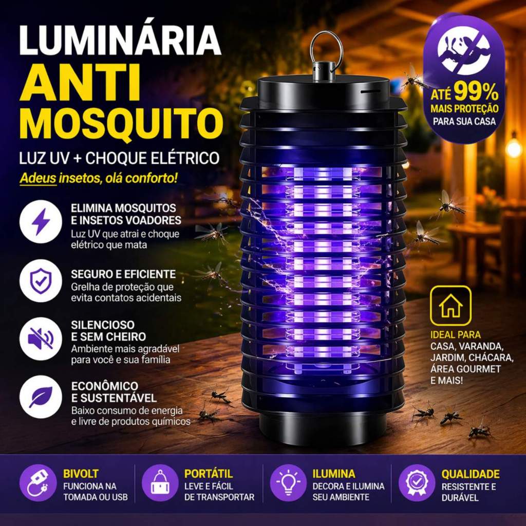 Luminária Led Mosquiteiro Repelente Elétrico Lâmpada UV Armadilha para Insetos Anti-Mosquito Top C/A