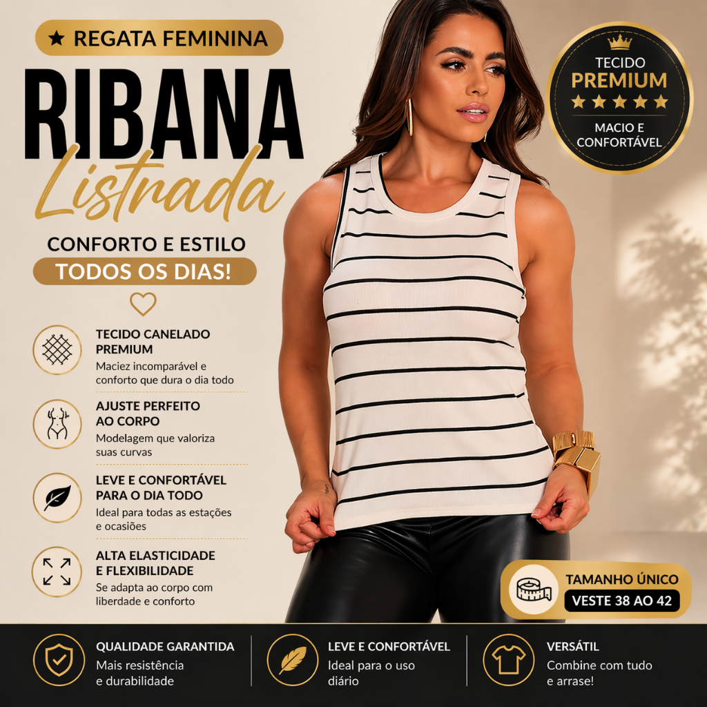 Regata Feminina Blusa Listrada Americana Canelado / Ribana grosso Tendência Verão