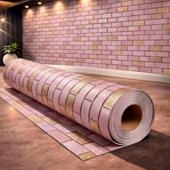 Papel de Parede Autocolante Vinílico Para Quarto Hall Salão Feminino Tijolinho Rosa