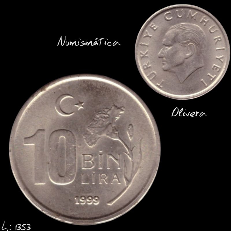 L.: 1353 - Moeda estrangeira Turquia 10 liras 1999.