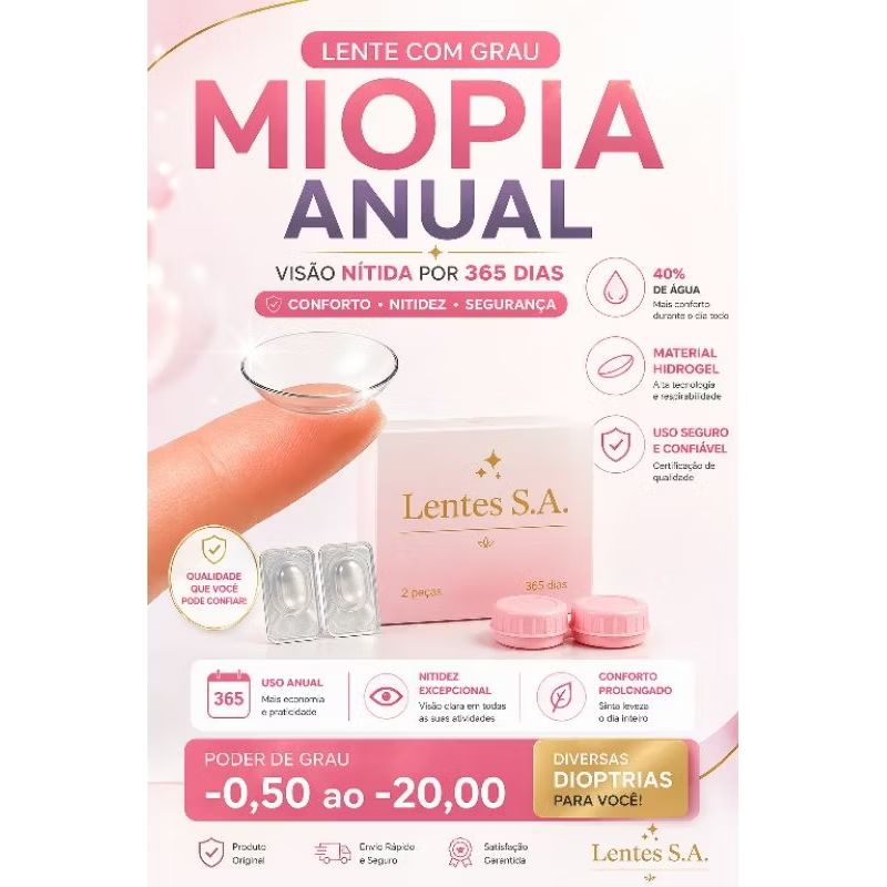 Lente incolor Anual com Grau Miopia Gelatinosa