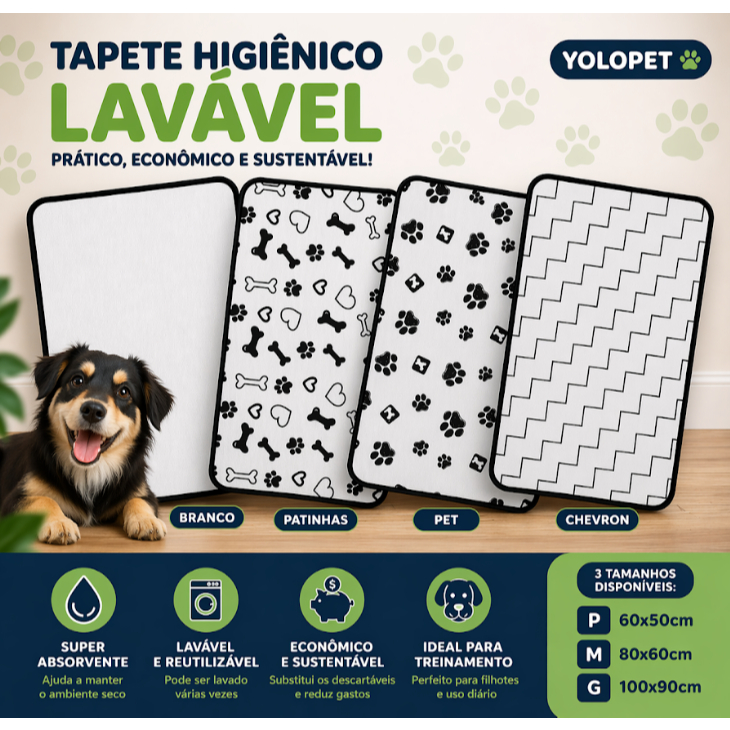 Tapete Higiênico Lavável Cachorro Alta Absorção Reutilizável Antivazamento Econômico YOLOPET