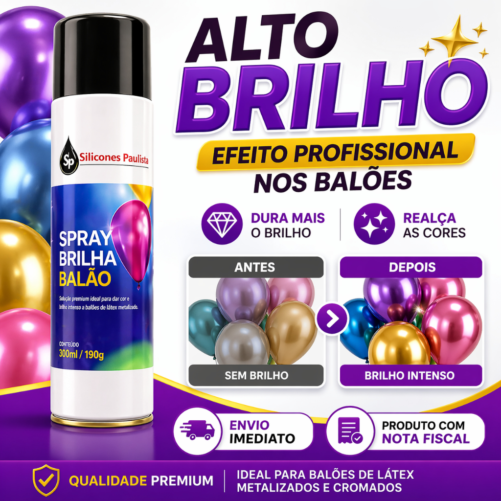1 Unidade Spray Brilha Balão Bexiga Látex Metalizado 300ml