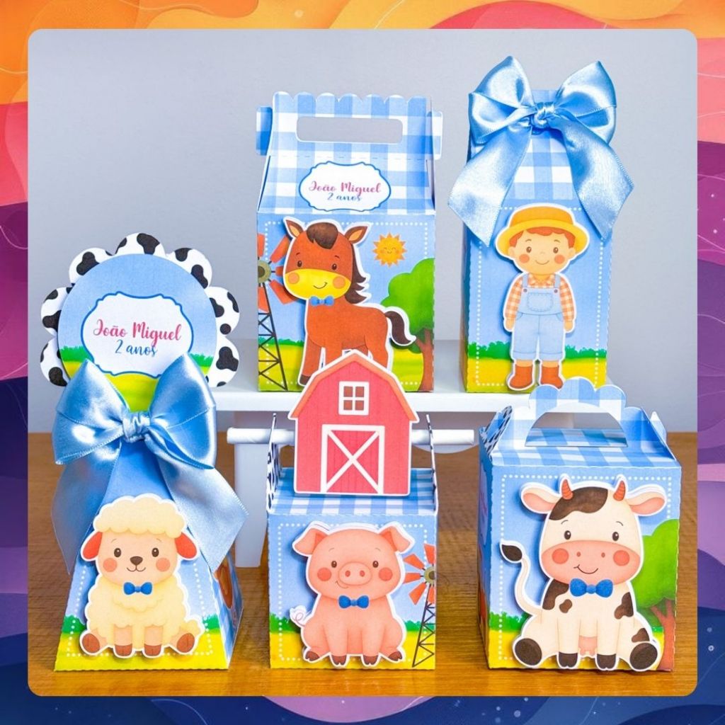 PEGUE E MONTE Kit Personalizado FAZENDINHA AZUL|Kit Completo|Caixinhas Personalizadas | Lembrancinha