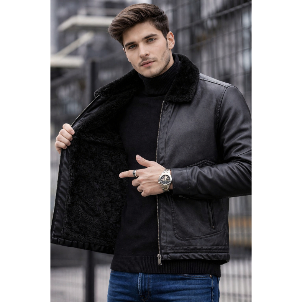 Jaqueta De Couro Masculina Slim Fit Importada Frio Forrada