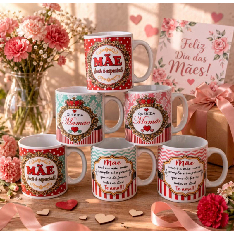 1 Caneca Feliz Dia das Mães 300 ML Porcelana Decorada Presente