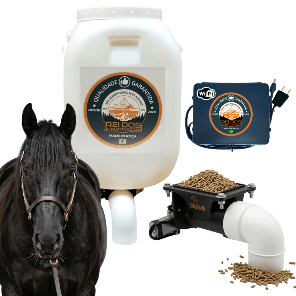 Comedouro Automático de Ração para Cavalo Equinos com Reservatório 50L e Timer WiFi Externo