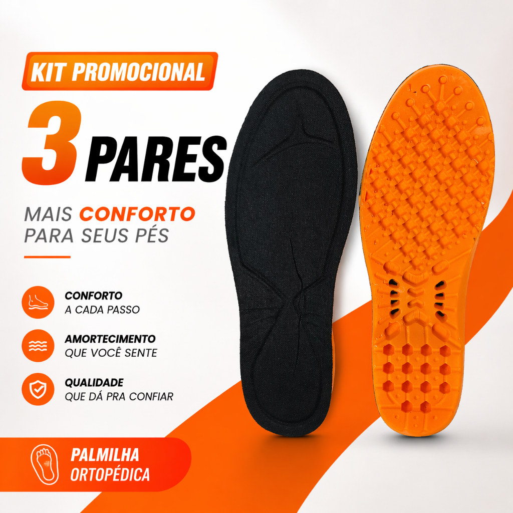 Kit 3 Pares Palmilha Ortopédica Anatômica Unissex Gel-PU Confortável Bota Coturno Militar Segurança.