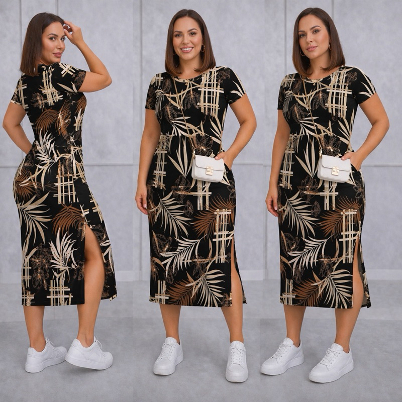 Vestido  Envio Rápido MIDI casual fenda lateral e bolso charme e elegancia em uma só peça