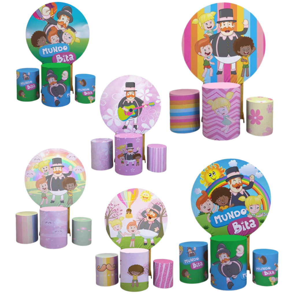 Decoraçoes De Festa Capa Painel Circular E Capa Trio Cilindro Persolanizado Mundo Magico Bitinha