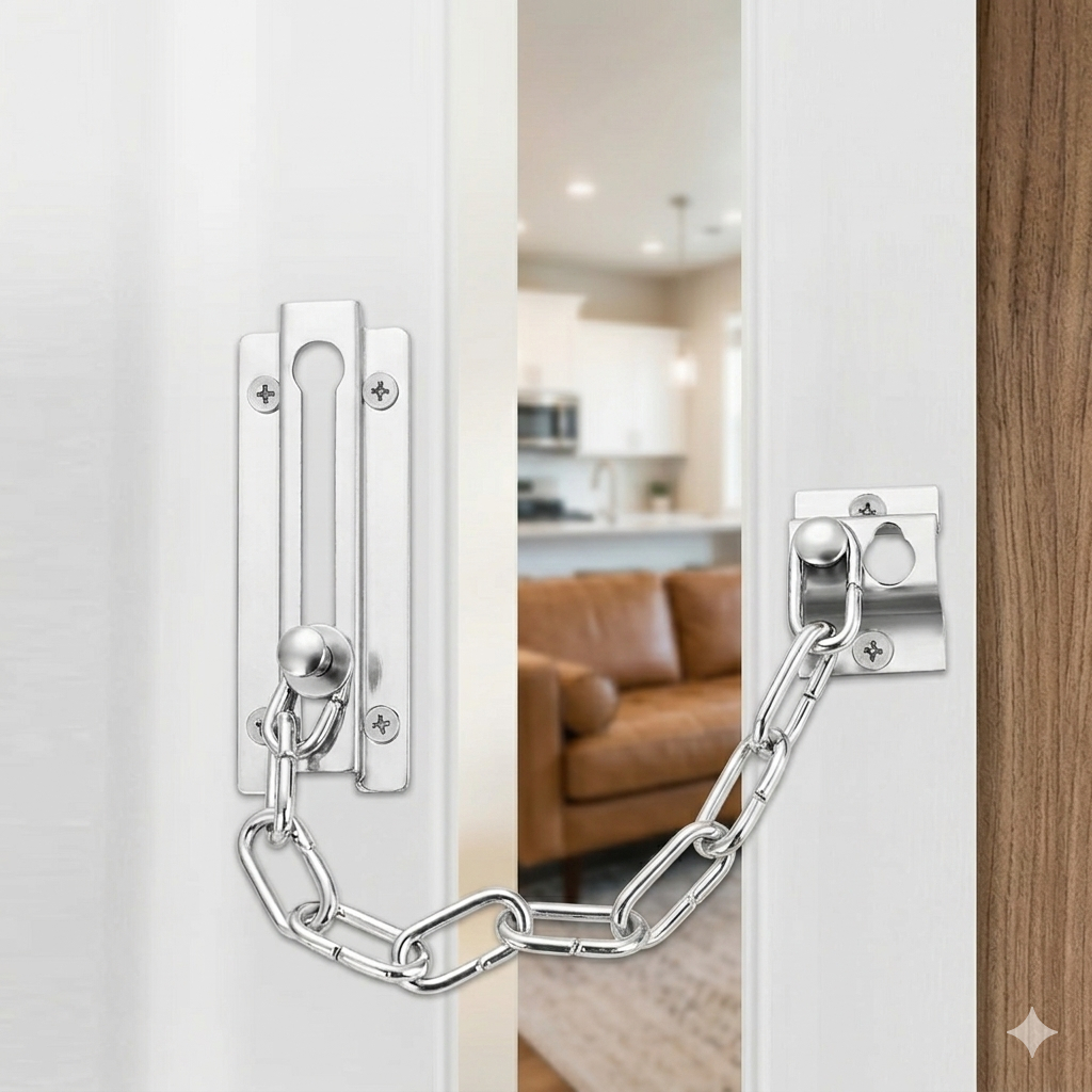 Trava de Segurança Porta com Corrente 18cm Aço Inox Fecho Anti Arrombamento