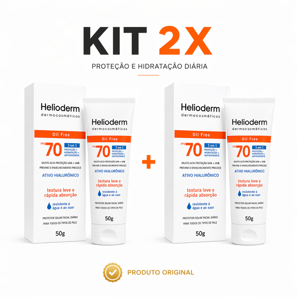 Kit 2x Protetor Solar Facial Helioderm FPS 70 Oil Free 50g | Proteção UVA UVB
