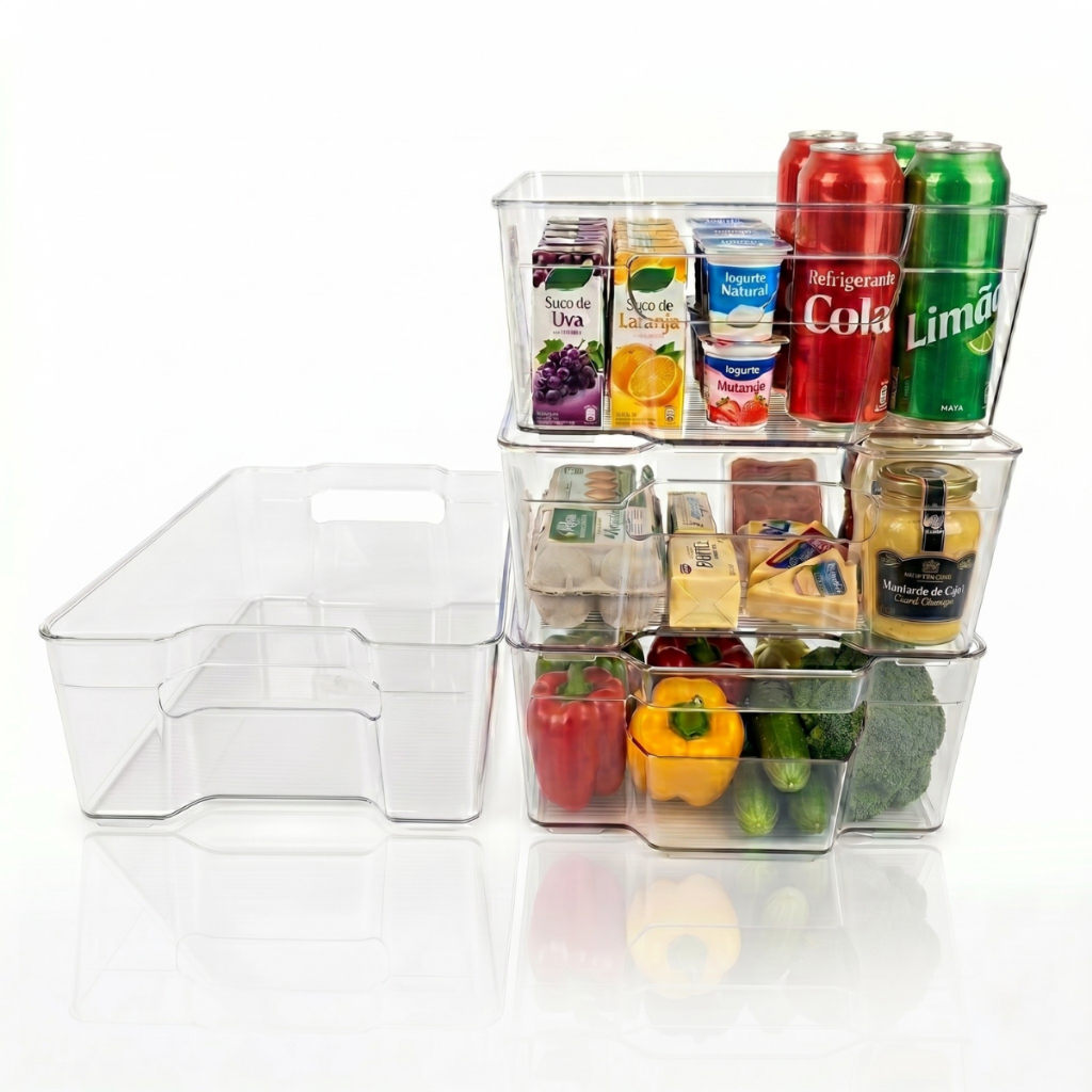 Kit 4 Organizadores de Geladeira Armário Despensa Cozinha Empilháveis Organizador Multiuso