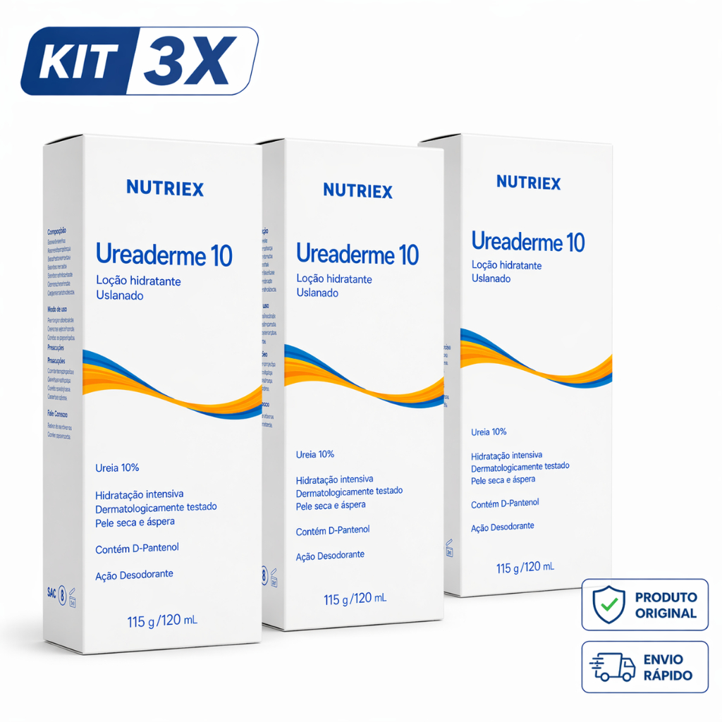 Ureaderm 10 Kit 3x Loção Hidratante Ureia 10% 120ml Pele Seca Áspera Hidratação Intensiva Nutriex